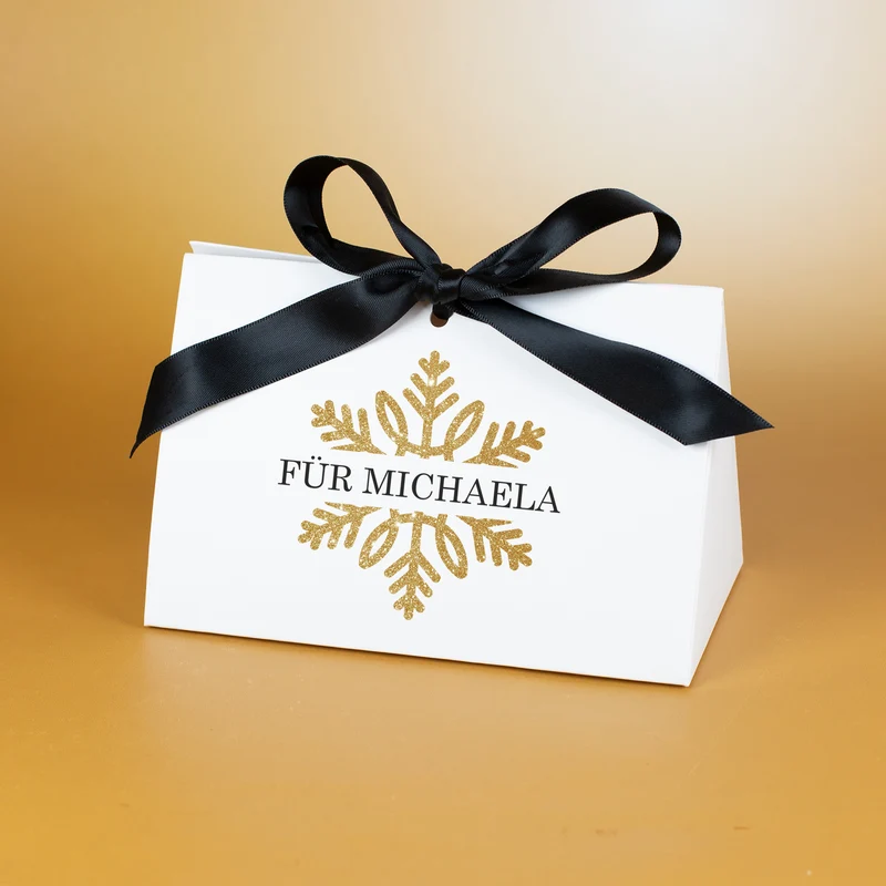 Personalisierte Geschenktasche mit goldener Schneeflocke | Edle Verpackung für Weihnachtsgeschenke