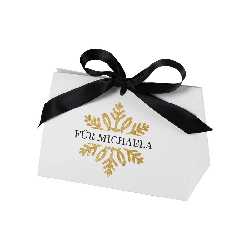 Personalisierte Geschenktasche mit goldener Schneeflocke | Edle Verpackung für Weihnachtsgeschenke