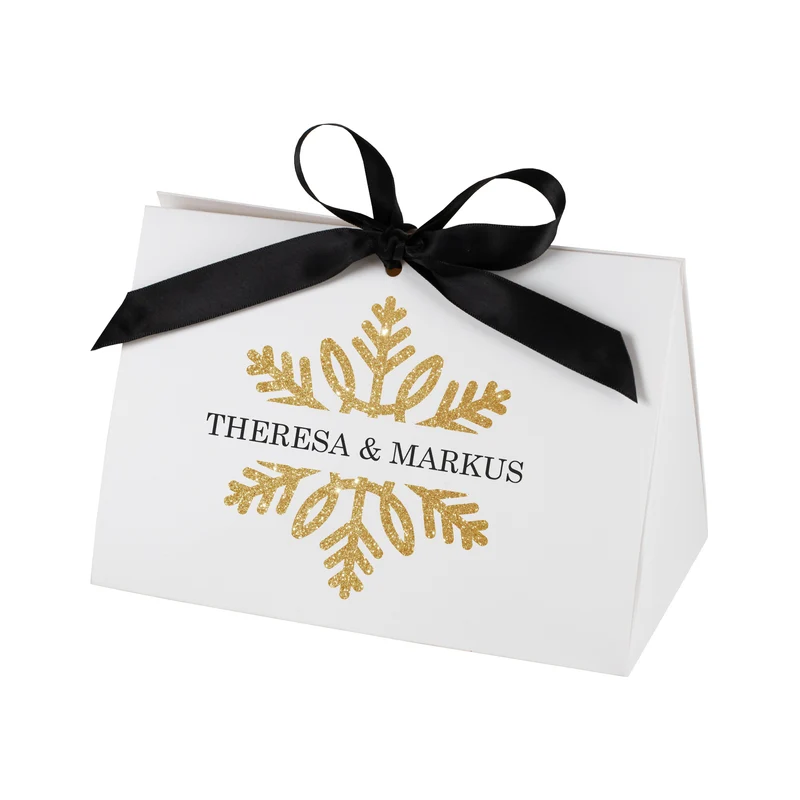 Personalisierte Geschenktasche mit goldener Schneeflocke | Edle Verpackung für Weihnachtsgeschenke