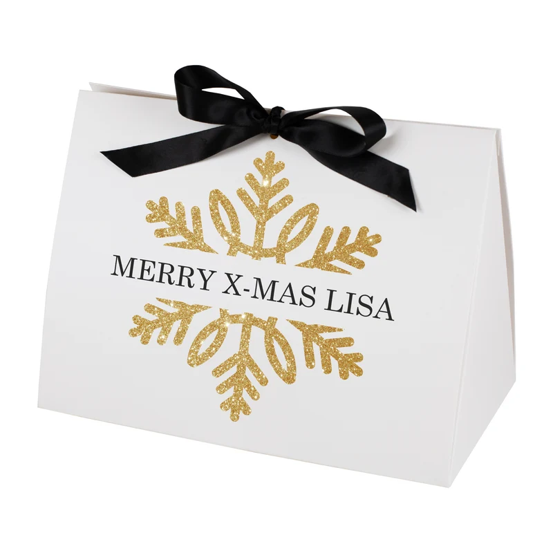 Personalisierte Geschenktasche mit goldener Schneeflocke | Edle Verpackung für Weihnachtsgeschenke