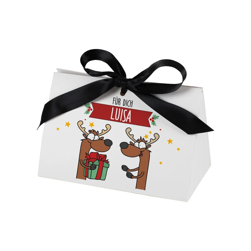 Personalisierte Geschenktasche mit Rentiermotiv & Schleife | Edle Geschenkverpackung zu Weihnachten