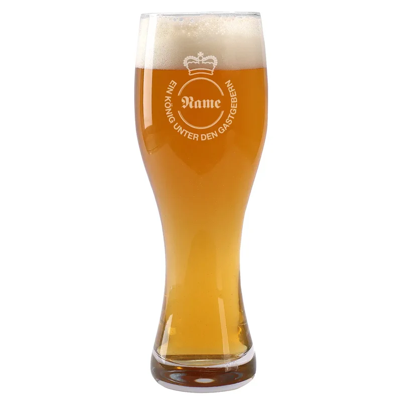 Personalisiertes Weizenbierglas mit Wunschname - König unter den Gastgebern in zwei Größen