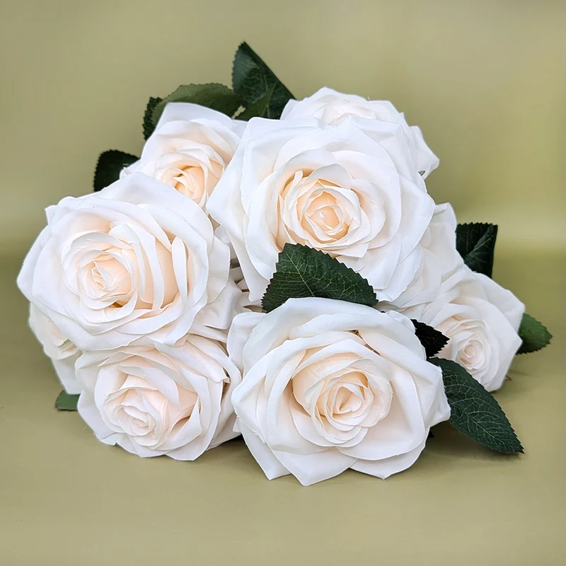 Hochwertiger Kunstblumenstrauß Rosen – Rosa Dijon | Cremeweiß | 10 Seidenblumen | 42 cm
