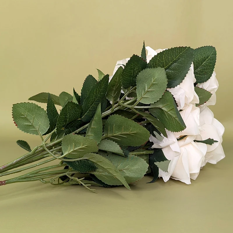Hochwertiger Kunstblumenstrauß Rosen – Rosa Dijon | Cremeweiß | 10 Seidenblumen | 42 cm