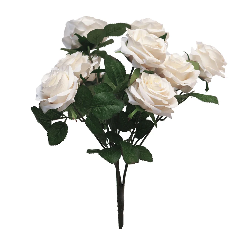 Hochwertiger Kunstblumenstrauß Rosen – Rosa Dijon | Cremeweiß | 10 Seidenblumen | 42 cm