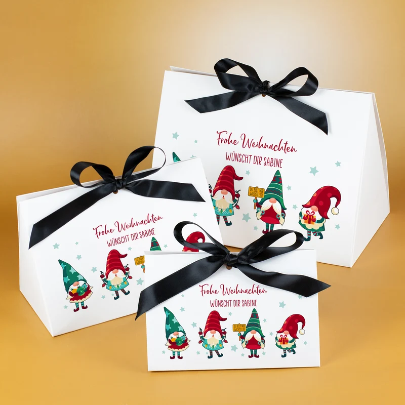 Personalisierte Geschenktasche mit Wichtelmotiv | Edle Geschenkverpackung zu Weihnachten in 3 Größen
