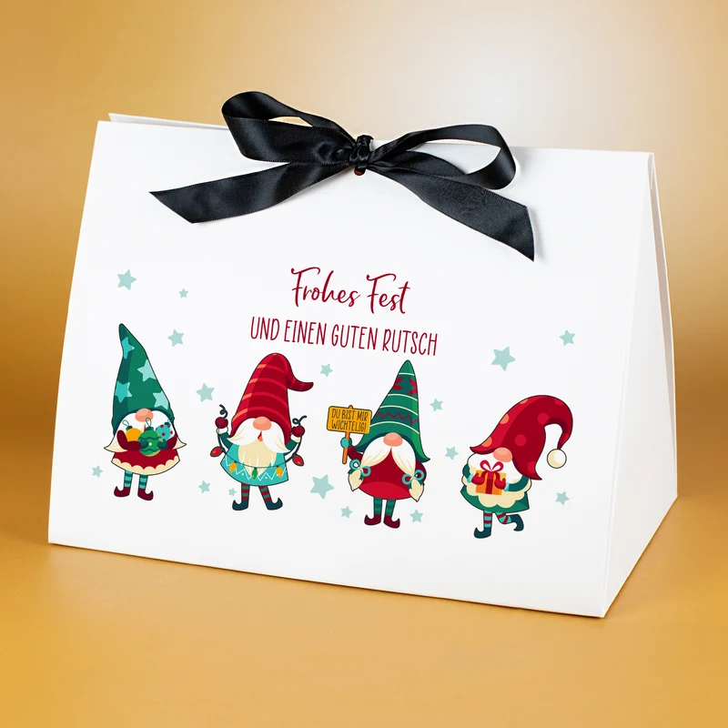 Personalisierte Geschenktasche mit Wichtelmotiv | Edle Geschenkverpackung zu Weihnachten in 3 Größen
