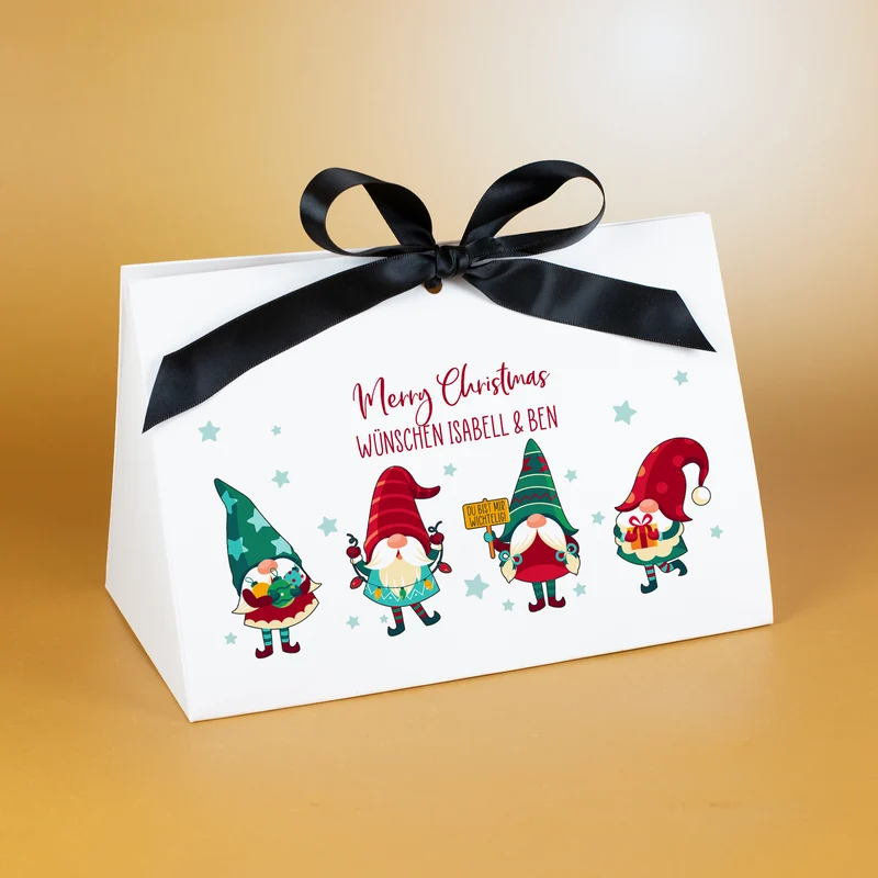 Personalisierte Geschenktasche mit Wichtelmotiv | Edle Geschenkverpackung zu Weihnachten in 3 Größen