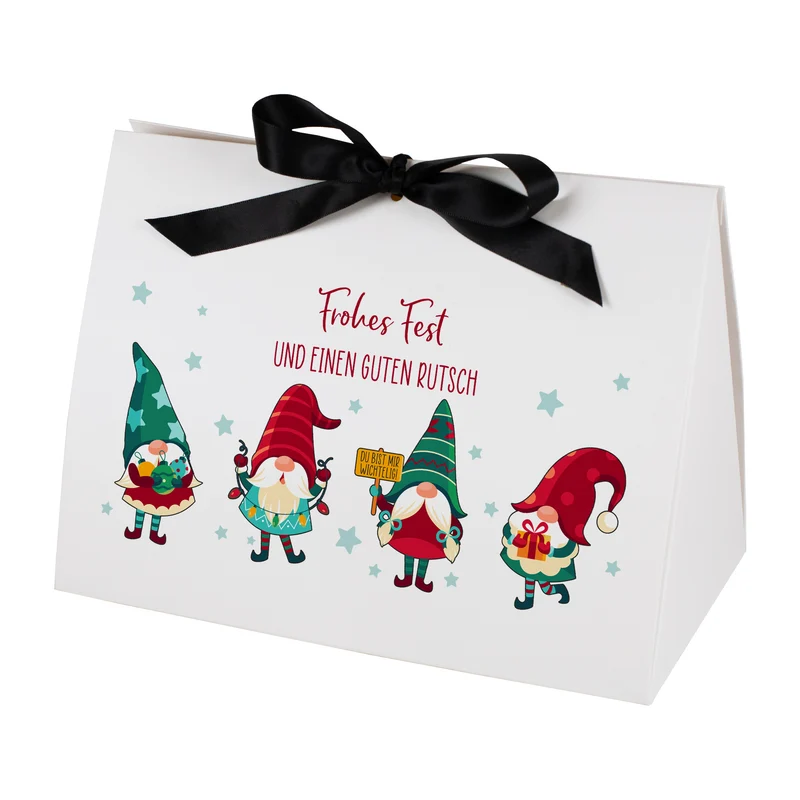 Personalisierte Geschenktasche mit Wichtelmotiv | Edle Geschenkverpackung zu Weihnachten in 3 Größen