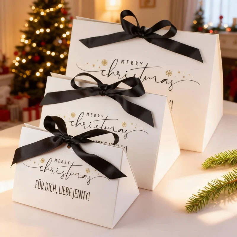 Weihnachts-Geschenktasche personalisiert mit Widmung & Satinband | Edle Geschenkverpackung in 3 Größen