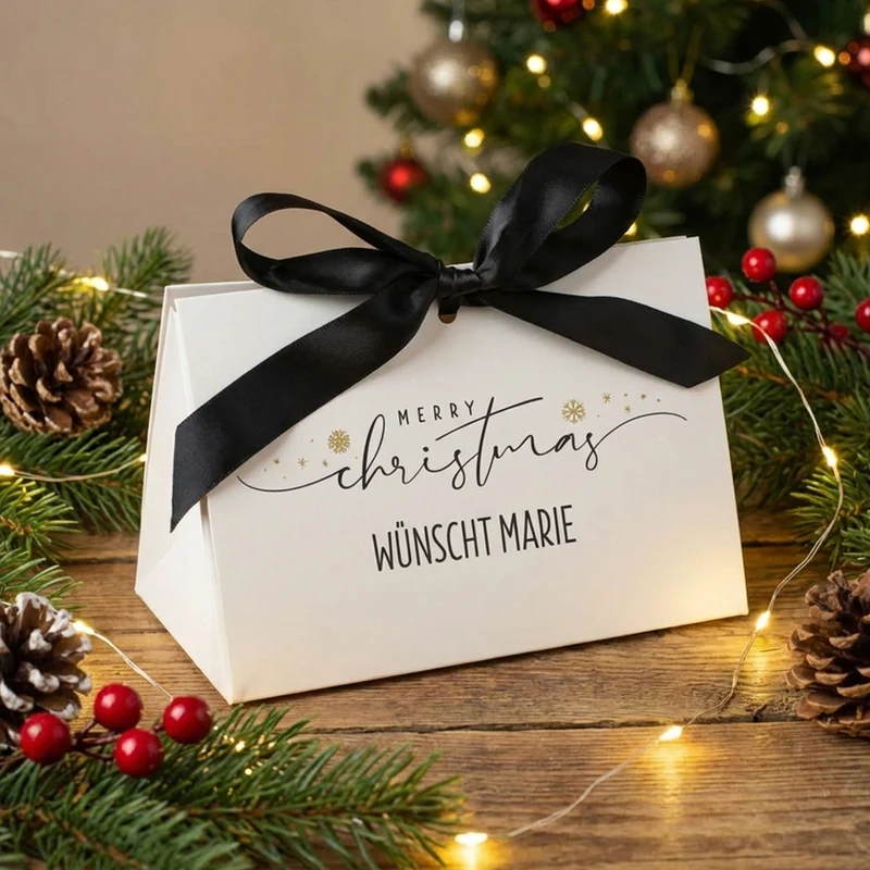 Weihnachts-Geschenktasche personalisiert mit Widmung & Satinband | Edle Geschenkverpackung in 3 Größen