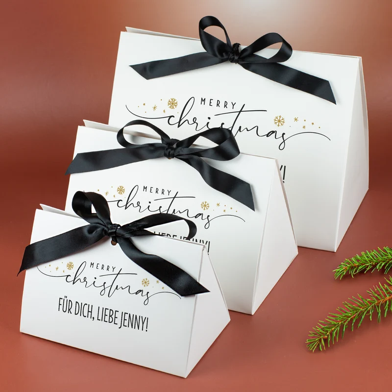 Weihnachts-Geschenktasche personalisiert mit Widmung & Satinband | Edle Geschenkverpackung in 3 Größen