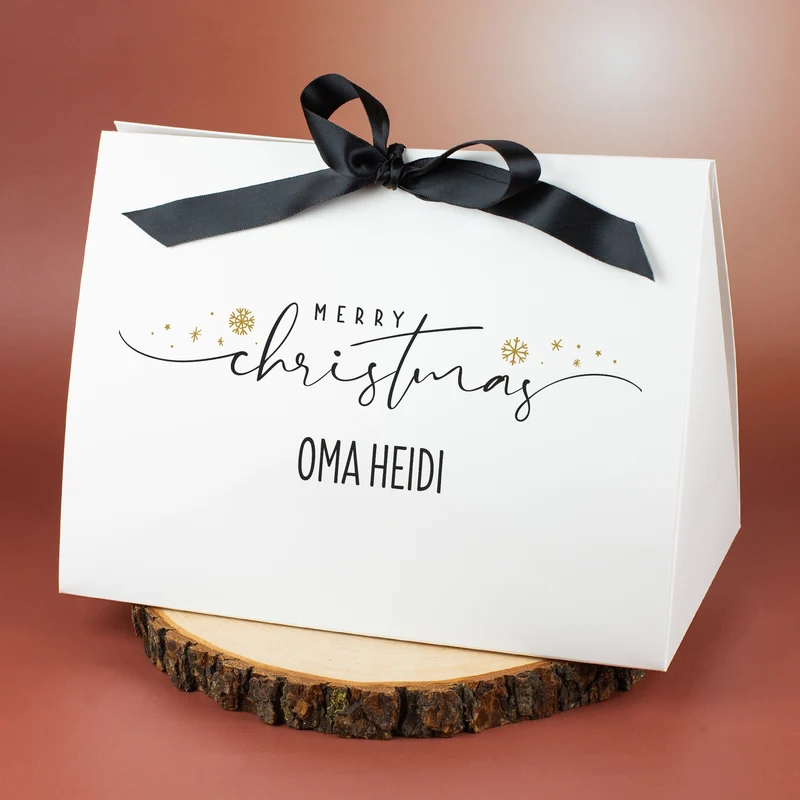 Weihnachts-Geschenktasche personalisiert mit Widmung & Satinband | Edle Geschenkverpackung in 3 Größen