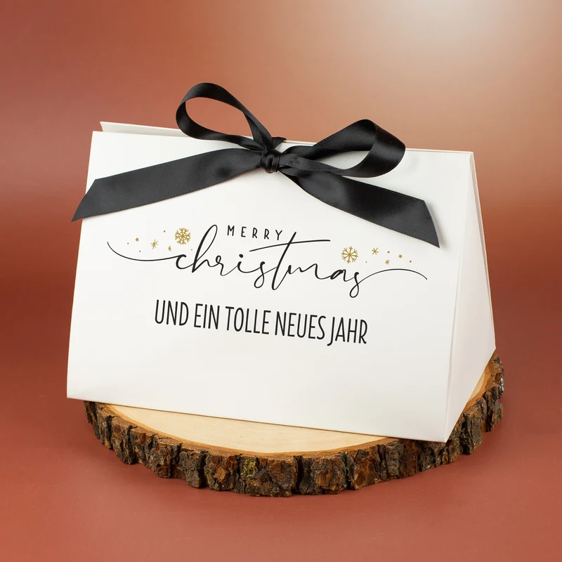 Weihnachts-Geschenktasche personalisiert mit Widmung & Satinband | Edle Geschenkverpackung in 3 Größen