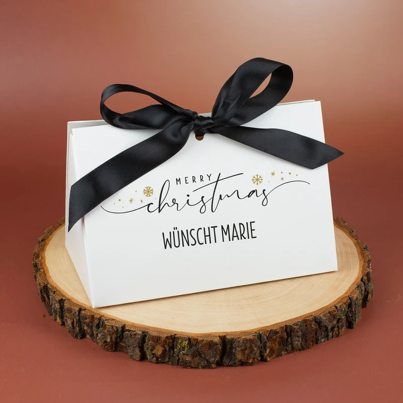 Weihnachts-Geschenktasche personalisiert mit Widmung & Satinband | Edle Geschenkverpackung in 3 Größen