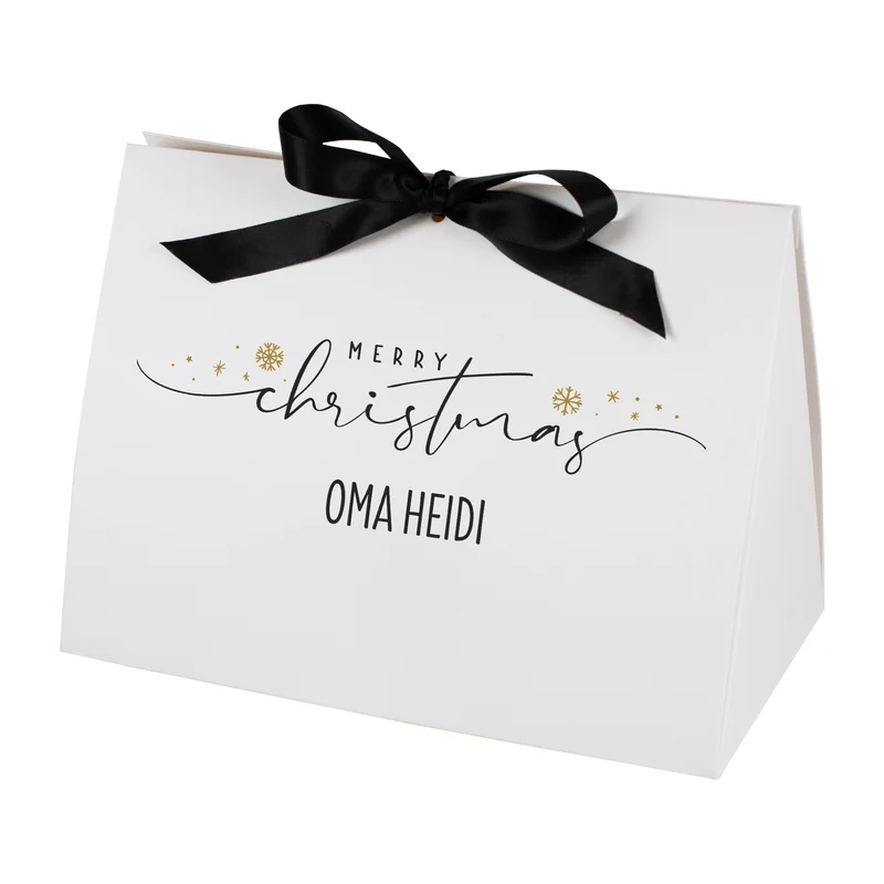 Weihnachts-Geschenktasche personalisiert mit Widmung & Satinband | Edle Geschenkverpackung in 3 Größen