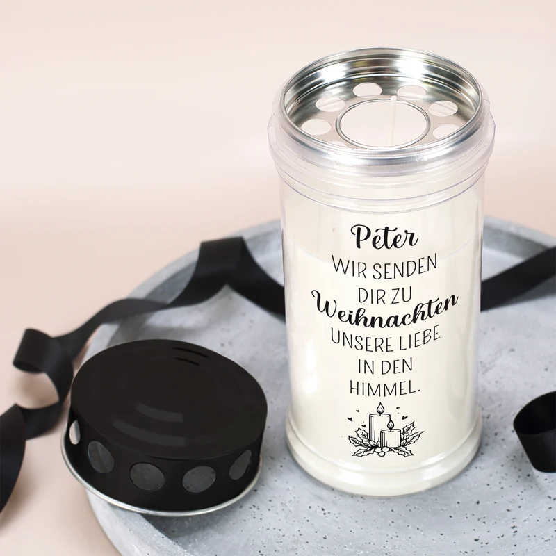 Personalisierbares Grablicht zu Weihnachten | Liebe in den Himmel | 2 Größen