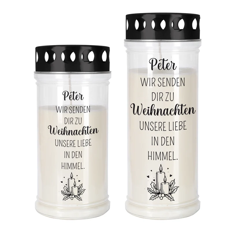Personalisierbares Grablicht zu Weihnachten | Liebe in den Himmel | 2 Größen