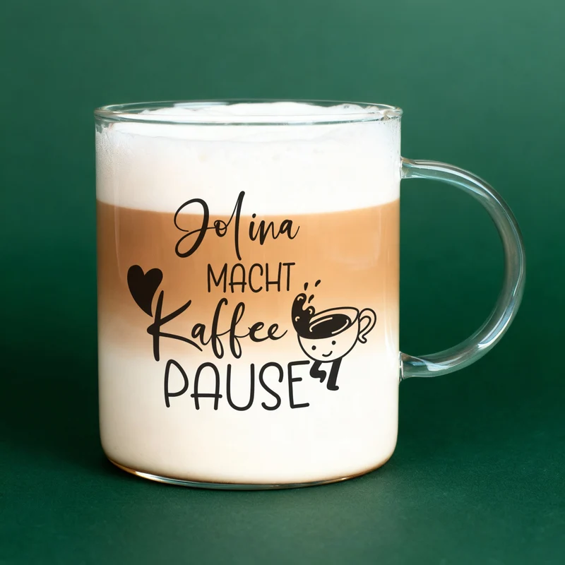 Personalisierte Kaffeetasse XL aus Leonardo-Glas mit Name & Spruch 'macht Kaffeepause' für Kolleginnen