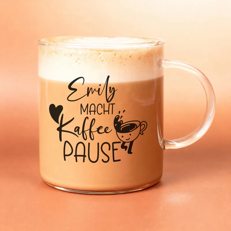 Personalisierte Kaffeetasse XL aus Leonardo-Glas mit Name & Spruch 'macht Kaffeepause' für Kolleginnen
