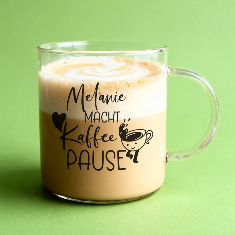 Personalisierte Kaffeetasse XL aus Leonardo-Glas mit Name & Spruch 'macht Kaffeepause' für Kolleginnen