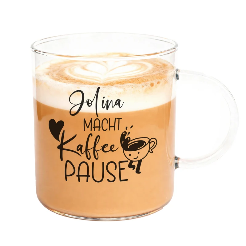 Personalisierte Kaffeetasse XL aus Leonardo-Glas mit Name & Spruch 'macht Kaffeepause' für Kolleginnen