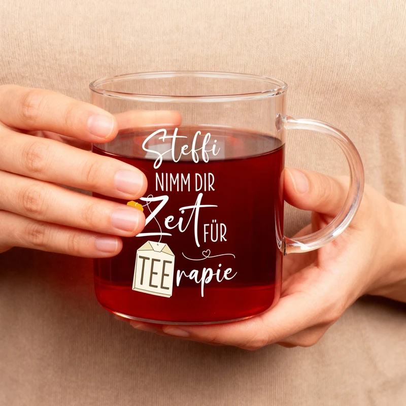 Personalisierbares Leonardo-Teeglas mit lustigem TEErapie-Spruch & Name | Geschenk für Genießer 570 ml