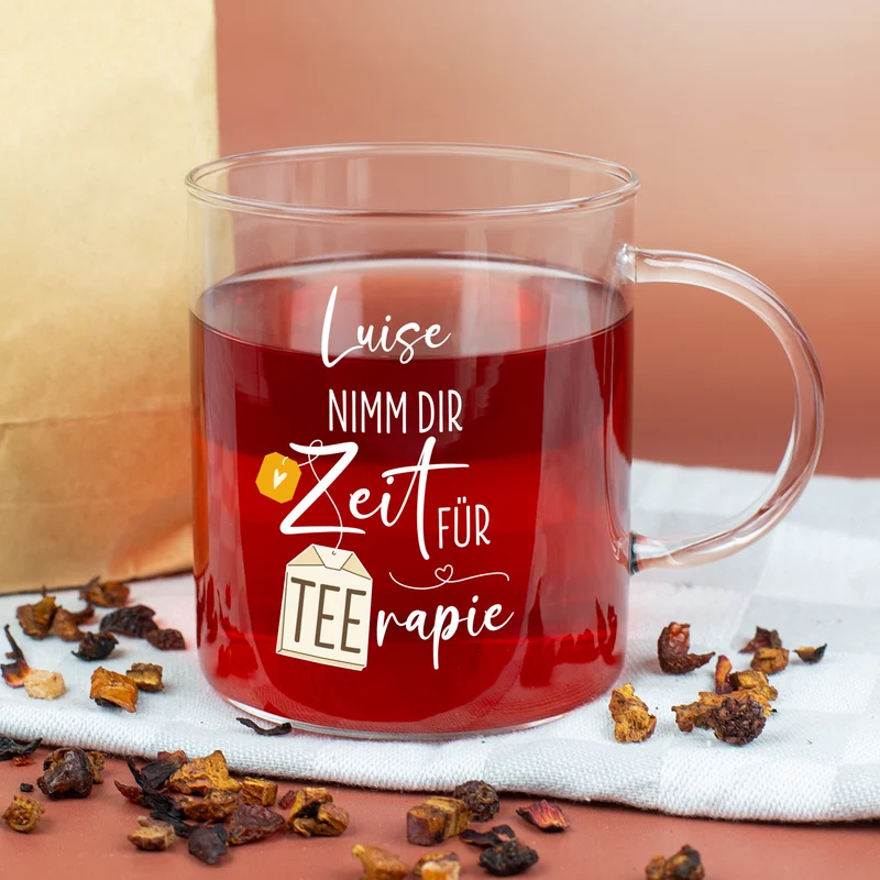 Personalisierbares Leonardo-Teeglas mit lustigem TEErapie-Spruch & Name | Geschenk für Genießer 570 ml