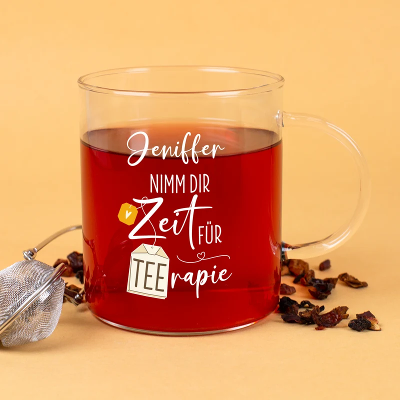 Personalisierbares Leonardo-Teeglas mit lustigem TEErapie-Spruch & Name | Geschenk für Genießer 570 ml
