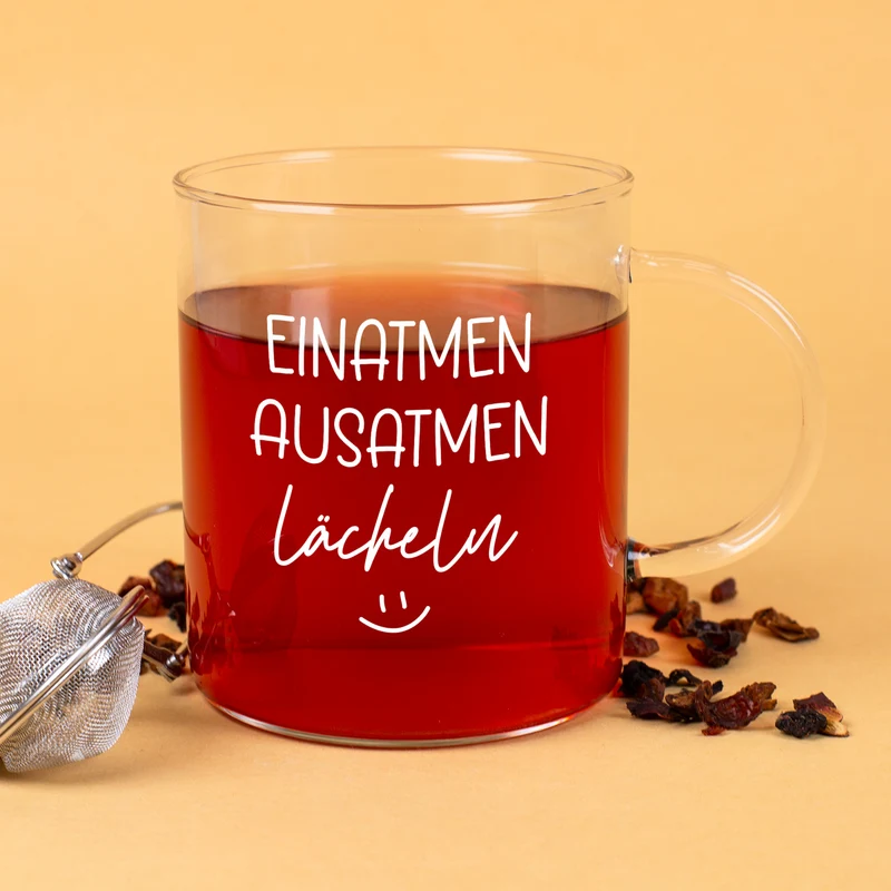 XL Leonardo-Teeglas mit Achtsamkeitsspruch 'Einatmen, Ausatmen, Lächeln' | Geschenk zu Weihnachten 570ml