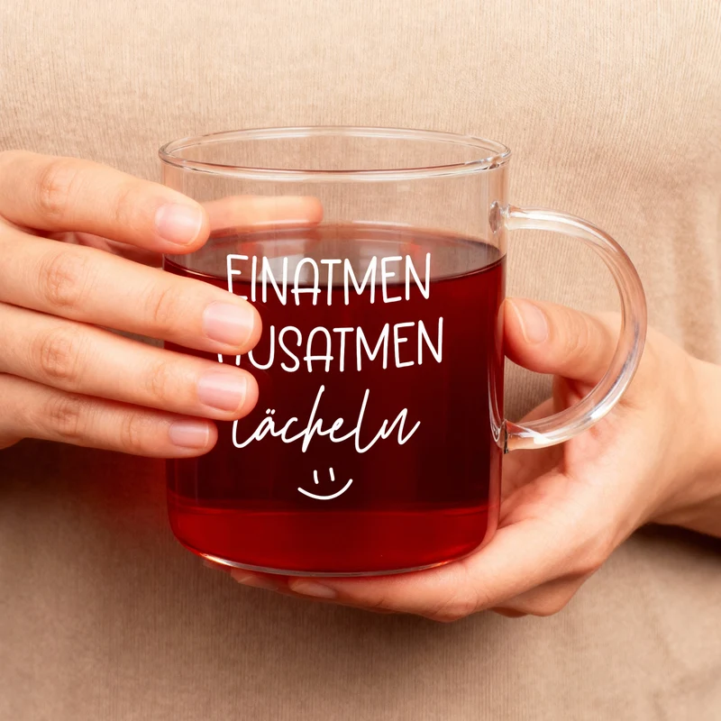 XL Leonardo-Teeglas mit Achtsamkeitsspruch 'Einatmen, Ausatmen, Lächeln' | Geschenk zu Weihnachten 570ml