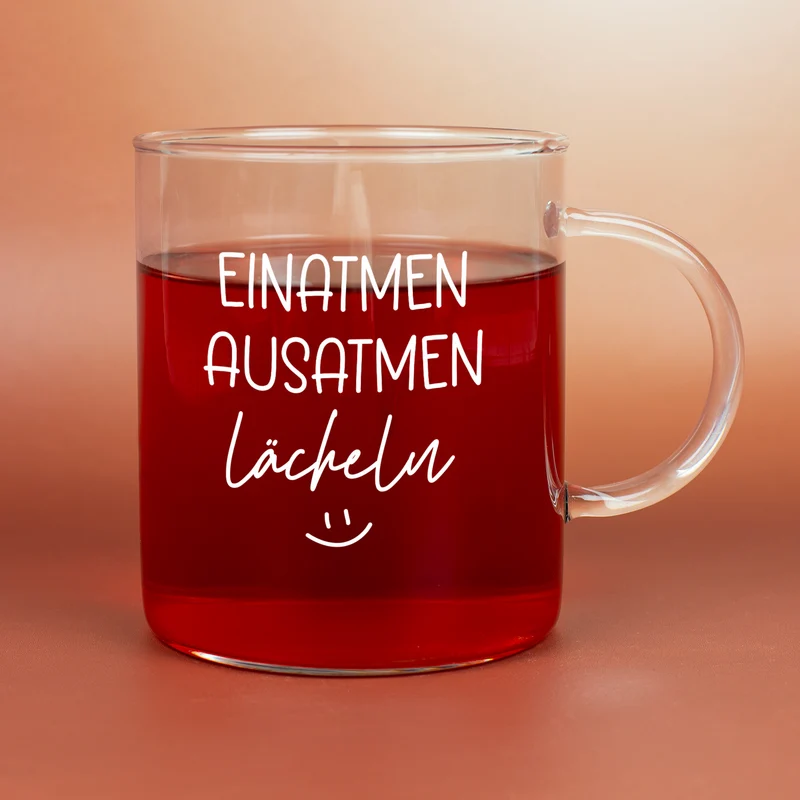 XL Leonardo-Teeglas mit Achtsamkeitsspruch 'Einatmen, Ausatmen, Lächeln' | Geschenk zu Weihnachten 570ml