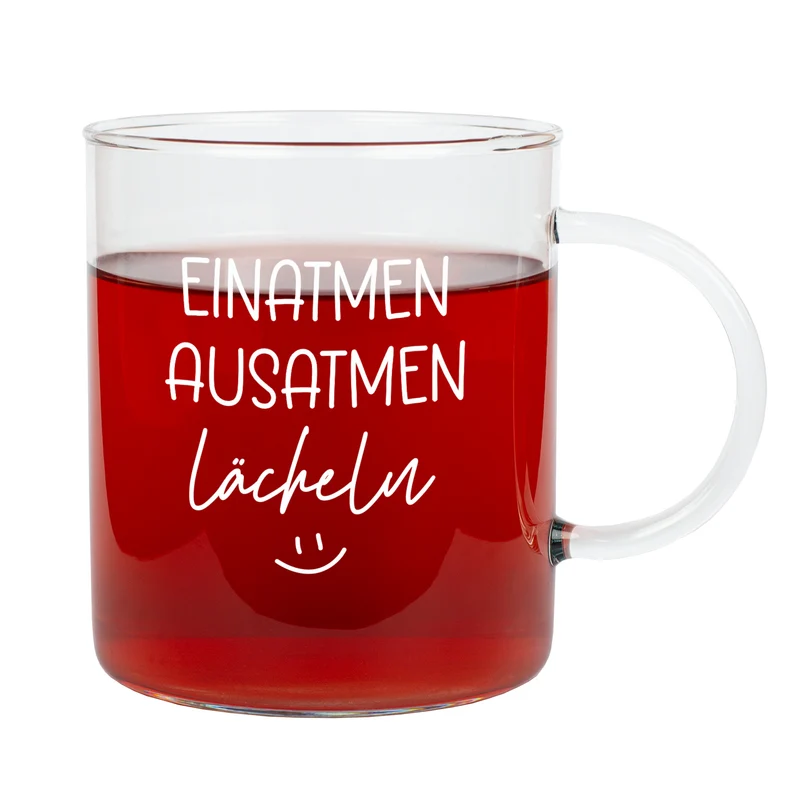XL Leonardo-Teeglas mit Achtsamkeitsspruch 'Einatmen, Ausatmen, Lächeln' | Geschenk zu Weihnachten 570ml