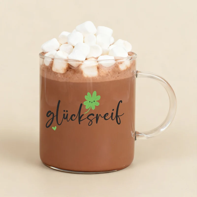 Großes Leonardo-Teeglas mit 'glücksreif' Motiv für Tee, Kakao & Kaffee | Glücksbringer-Geschenk