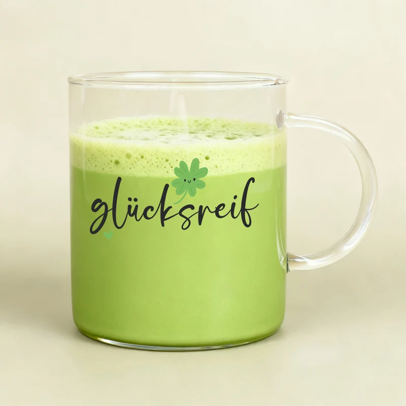 Großes Leonardo-Teeglas mit 'glücksreif' Motiv für Tee, Kakao & Kaffee | Glücksbringer-Geschenk