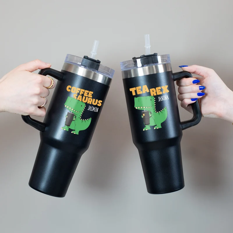 Thermobecher XXL personalisiert mit Name | Tea Rex & Coffee Saurus | 1,2 Liter Cup