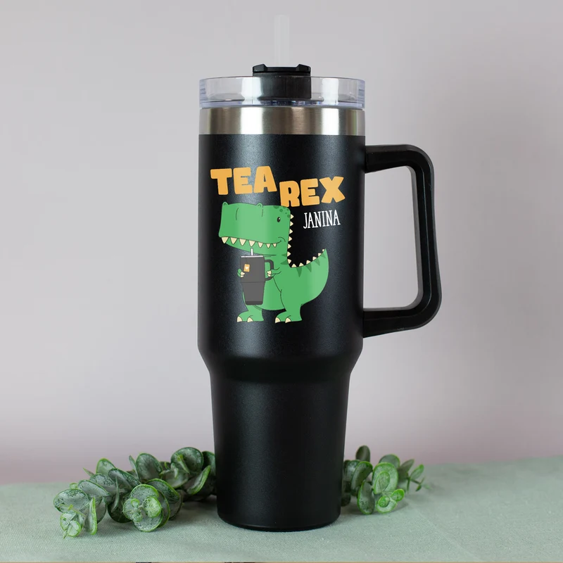 Thermobecher XXL personalisiert mit Name | Tea Rex & Coffee Saurus | 1,2 Liter Cup