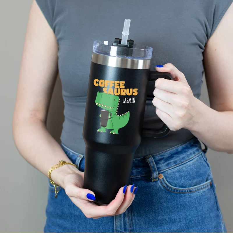 Thermobecher XXL personalisiert mit Name | Tea Rex & Coffee Saurus | 1,2 Liter Cup
