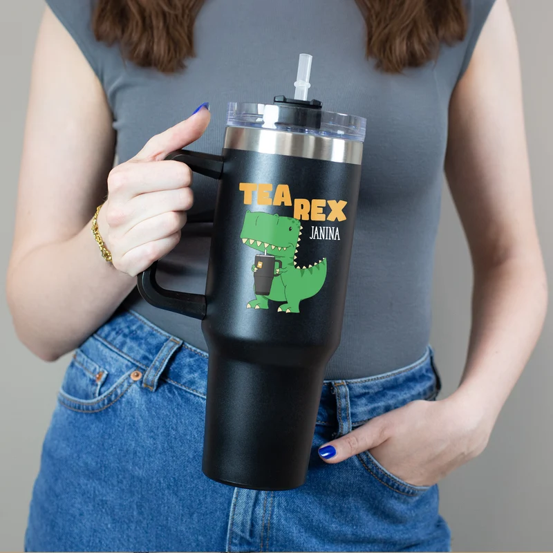 Thermobecher XXL personalisiert mit Name | Tea Rex & Coffee Saurus | 1,2 Liter Cup