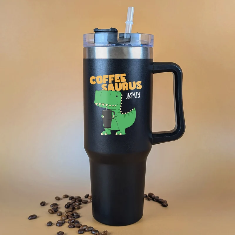 Thermobecher XXL personalisiert mit Name | Tea Rex & Coffee Saurus | 1,2 Liter Cup