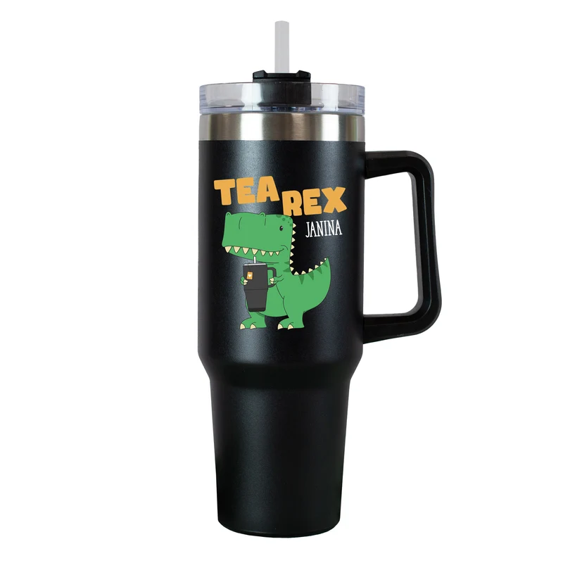 Thermobecher XXL personalisiert mit Name | Tea Rex & Coffee Saurus | 1,2 Liter Cup