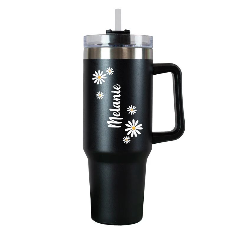 Thermobecher XXL personalisiert mit Name | Blumen Motiv | Thermo Cup 1,2 Liter