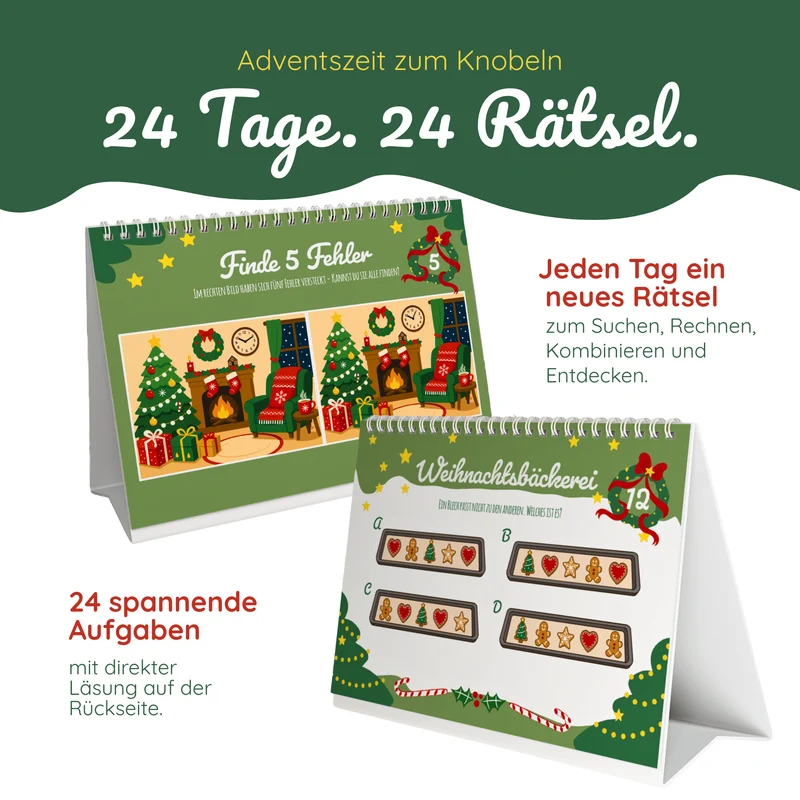 Rätsel-Adventskalender mit 24 kniffligen Rätseln für die ganze Familie