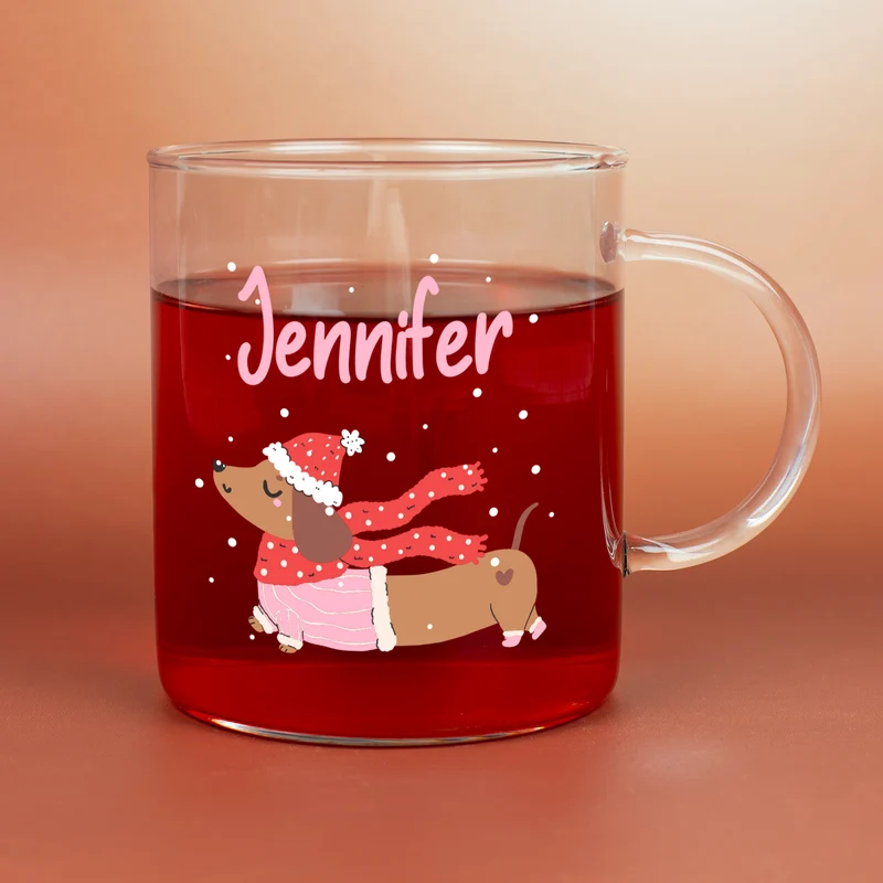 Personalisiertes großes Teeglas mit Name und Dackel-Motiv | Geschenk zu Weihnachten für Tierliebhaber