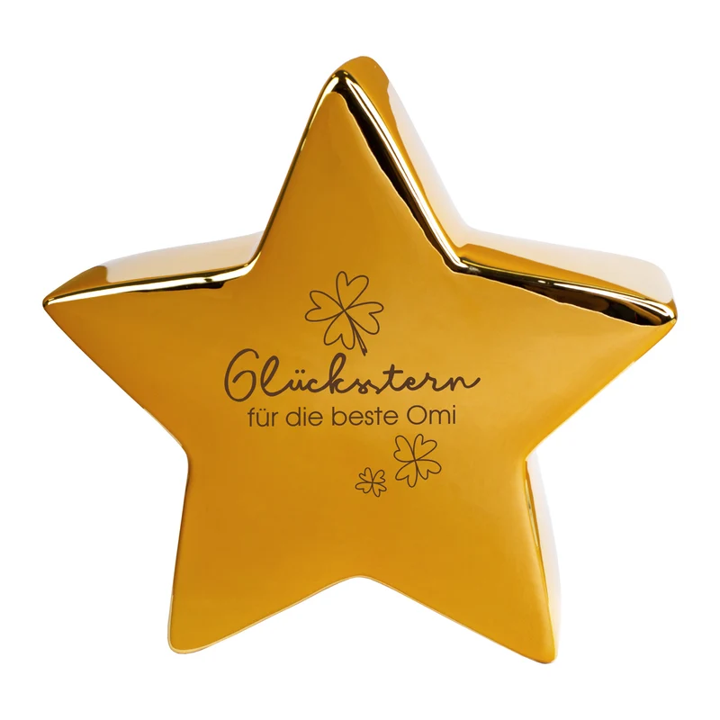 Goldener ‚Glücksstern‘ von Leonardo – personalisiert mit Wunschtext | Glücksbringer-Geschenk | 20 cm