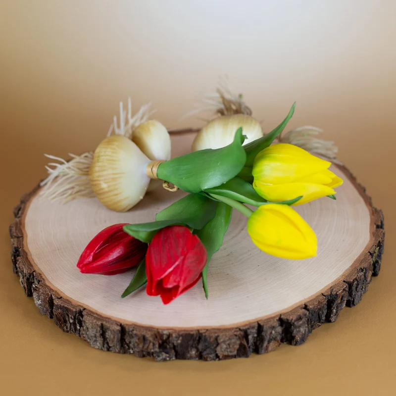 Seidenblumen Tulpen mit Zwiebeln | Hochwertige Kunstblumen in 2 Farben | 18 cm