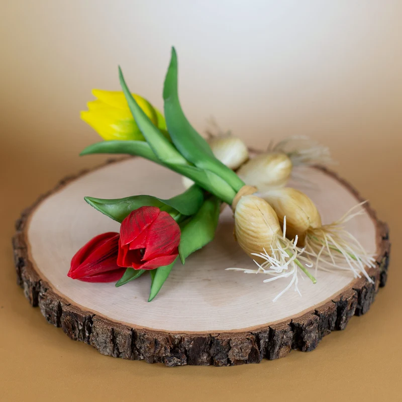 Seidenblumen Tulpen mit Zwiebeln | Hochwertige Kunstblumen in 2 Farben | 18 cm