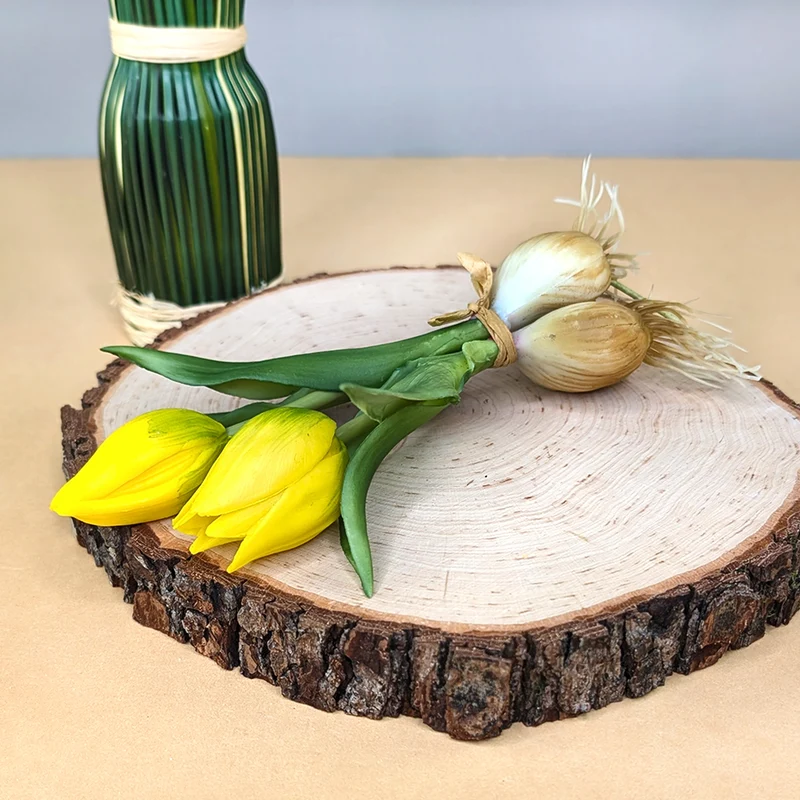 Seidenblumen Tulpen mit Zwiebeln | Hochwertige Kunstblumen in 2 Farben | 18 cm