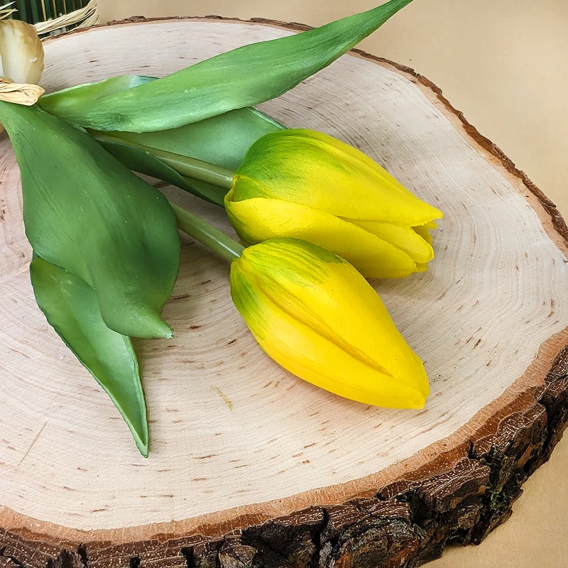 Seidenblumen Tulpen mit Zwiebeln | Hochwertige Kunstblumen in 2 Farben | 18 cm