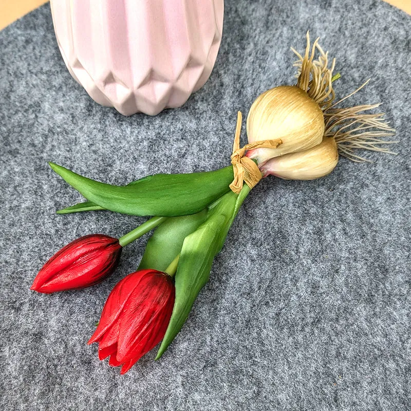 Seidenblumen Tulpen mit Zwiebeln | Hochwertige Kunstblumen in 2 Farben | 18 cm